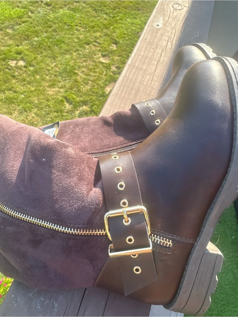 Kids Brown Suede and Leather Buckle Boots